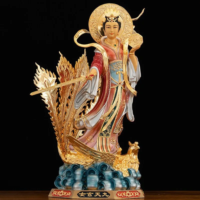 금박을 입힌 견고한 황동 Jiutian Xuannu 동상